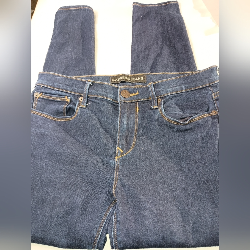 Mid‎ Rise Designer EXPRESS JEANS Dark Blue Wash Denim Midrise Leggings (#1,161)